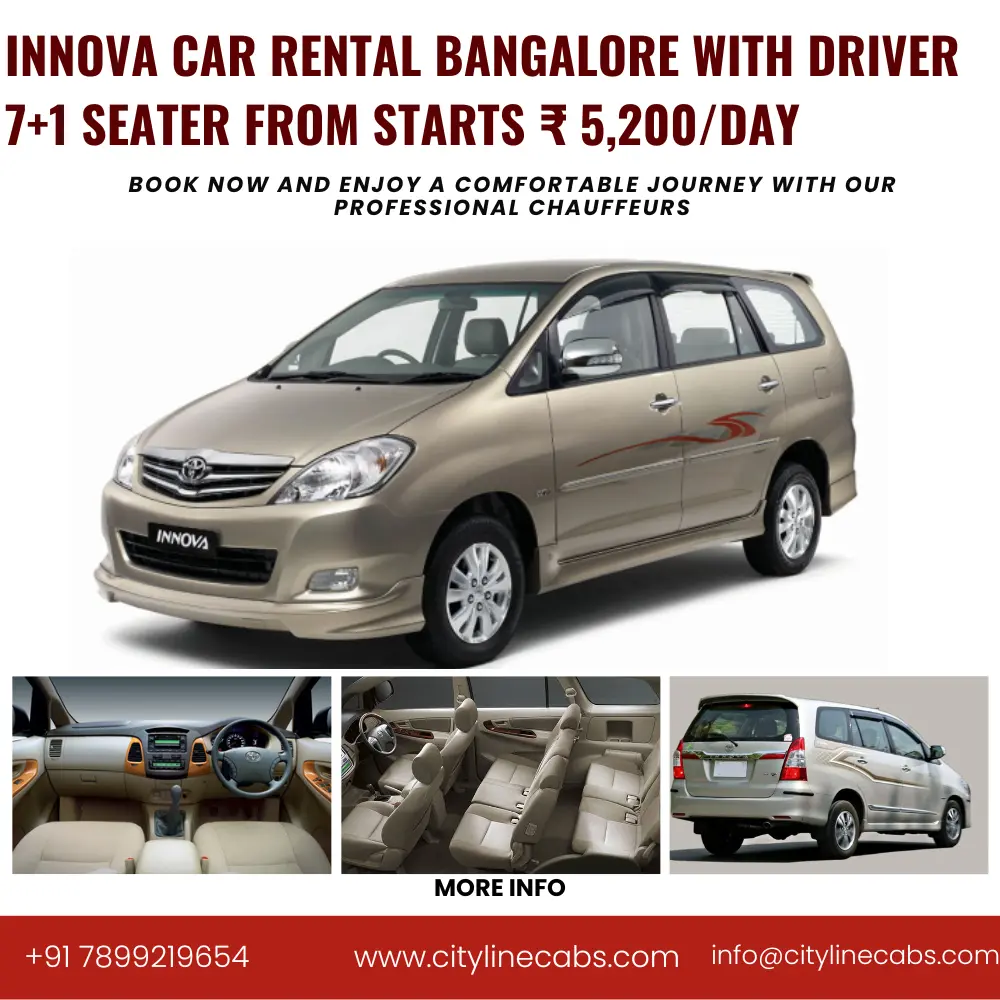 INNOVA car rental bangalore with driver innova 7+1 Seater from Starts ₹ 5,200/day